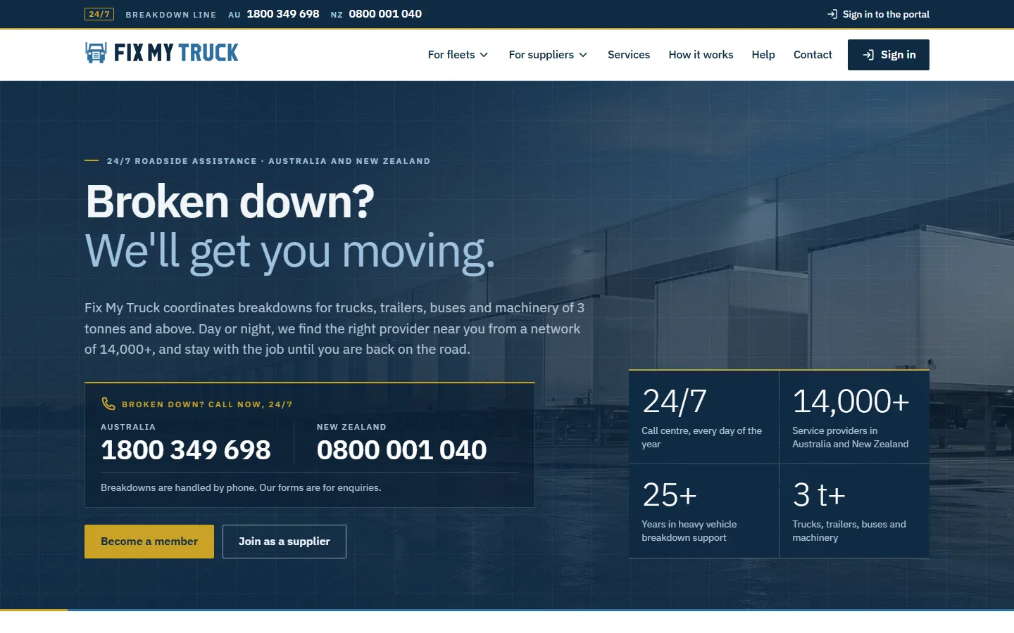 The home page in the Corporate fleet design, on a computer