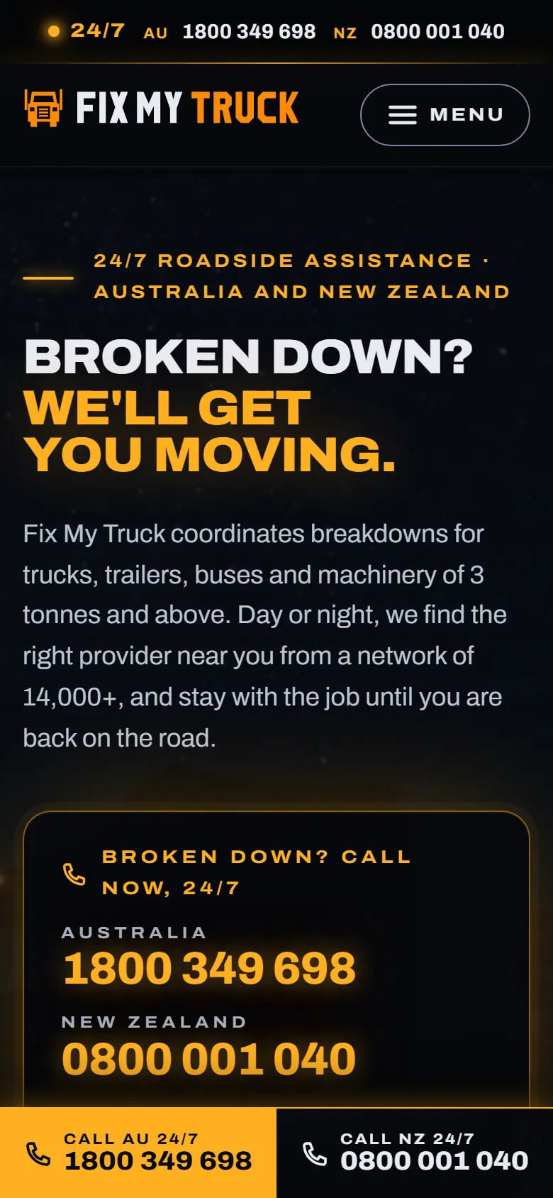 The home page in the Night road design, on a phone