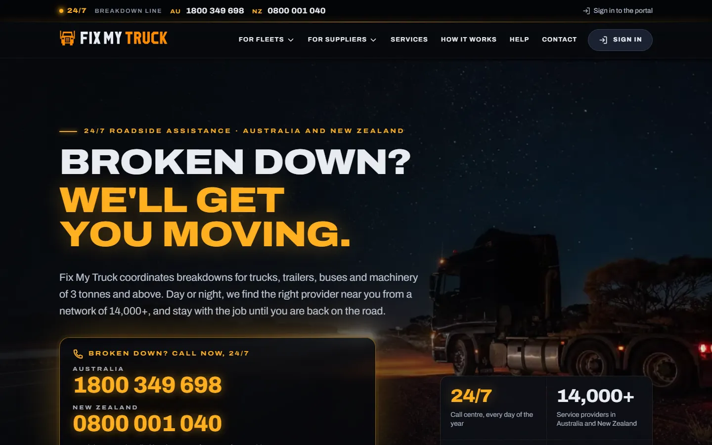The home page in the Night road design, on a computer