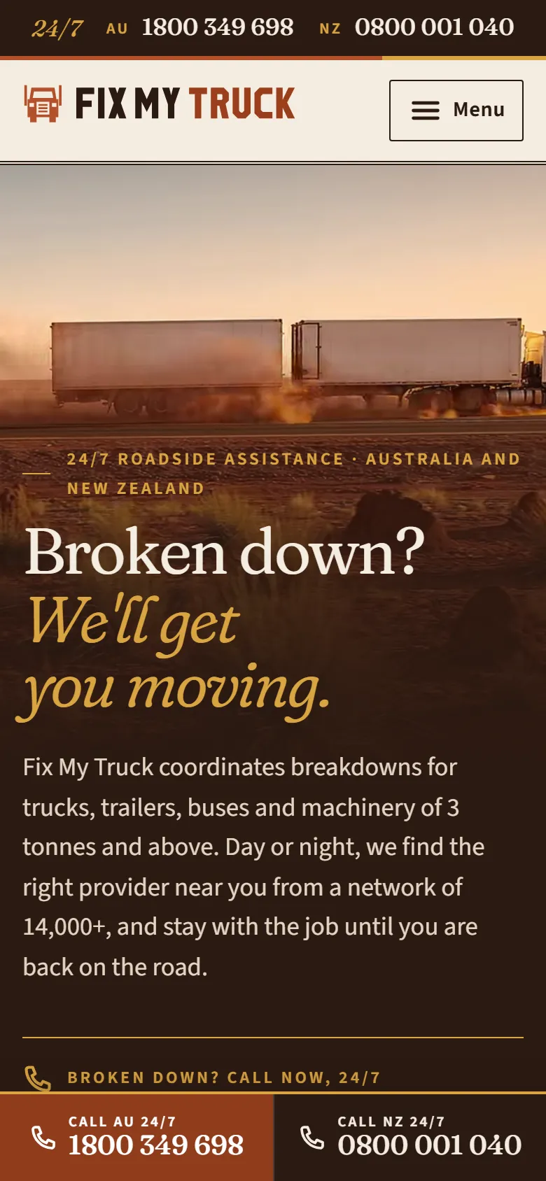The home page in the Outback editorial design, on a phone
